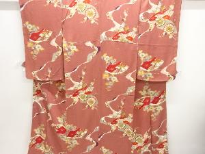 アンティーク　縮緬地紙に花模様着物